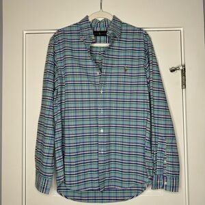 Ralph Lauren Classic Fit Plaid Cotton Button Up Green Blue Men's Medium